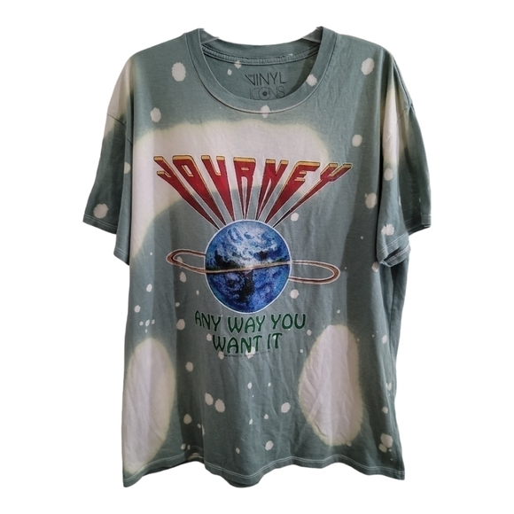 Vinyl Icons Tops - Journey Any Way You Want It T-shirt Large Bleached Splatter Green Graphic Tee